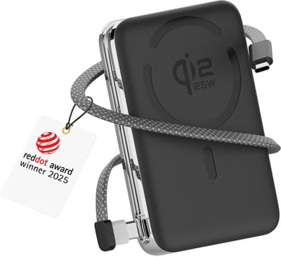 Magnetische Powerbank Qi2.2 25W Gecertificeerd - Qi2.2 25W Draadloze Powerbank met Ingebouwde USB-C Kabel 35W voor MagSafe - 10000 mAh - Snellader voor Smartphones - Van WanderS - Zwart