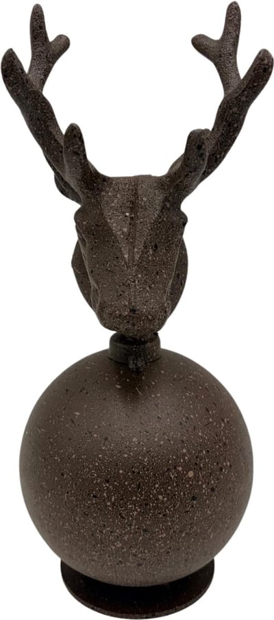 Ornament hertenkop op bal - 23 x 11 cm voet vintage bruin metaal | 823735 | Countryfield