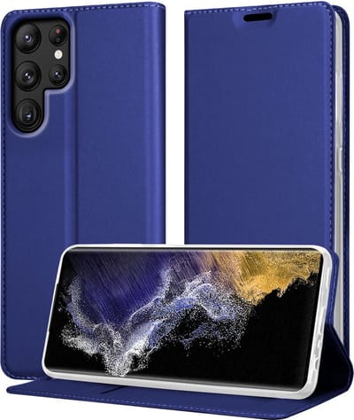 Cadorabo Hoesje geschikt voor Samsung Galaxy S22 ULTRA in CLASSY DONKER BLAUW - Beschermhoes met magnetische sluiting, standfunctie en kaartvakje Book Case Cover Etui