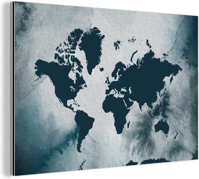 Wanddecoratie Metaal - Aluminium Schilderij Industrieel - Wereldkaart - Kleur - Waterverf - 180x120 cm - Dibond - Foto op aluminium - Industriële muurdecoratie - Voor de woonkamer/slaapkamer