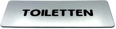Deurbordje RVS-Look met tekst toiletten - Ronde letter - Formaat 150 mm x 50 mm x 1,6 mm - Zelfklevend | Geborstelde RVS-look toplaag | Gratis Verzending | Decoporta