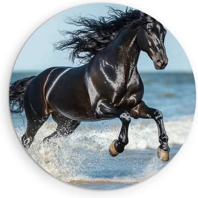 Saammp Muurcirkel Hout - Paard in de zee- Dieren - Natuur - Ø 90 - Wandcirkel - Wanddecoratie Cirkel - muurdecoratie Woonkamer - Slaapkamer decoratie - Rond Schilderij