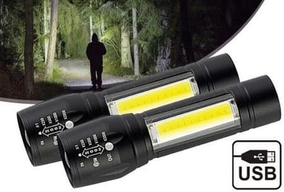 2 Stuks - Zaklamp oplaadbaar 2000 lumen - Waterproof - Zeer Fel -  Klein - 2 in 1 - led -