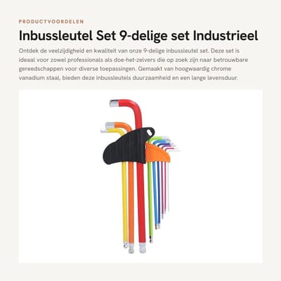 Dailygoods- Inbussleutelset 9-delig - Industrieel Kwaliteit - Lange Arm - Chrome Vanadium Staal - 1.5-10 mm - Ball End - Inbussleutels