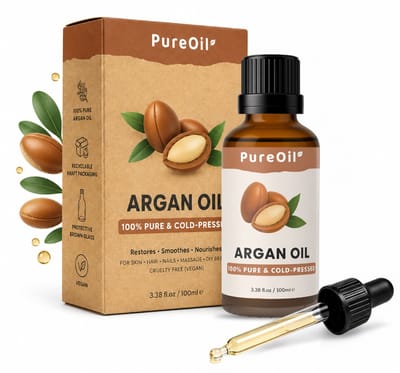 PureOil – Argan Olie – 100ml – Koudgeperst & Hexaanvrij – 100% Puur, Natuurlijk & Vegan – Arganolie Voor Haar | Huid | Gezicht | Scalp | Wimpers | Wenkbrauwen | Nagels | Massage - Haarolie - Massage Olie
