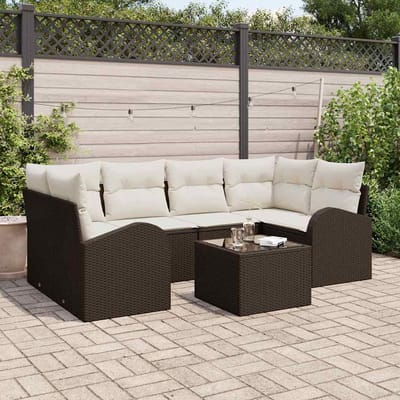 vidaXL - Tuinbank - Set - 7 - st - Bruin - poly - rattan