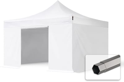 4x4 m Easy Up partytent Vouwpaviljoen, PREMIUM staal 40mm met zijwanden, wit