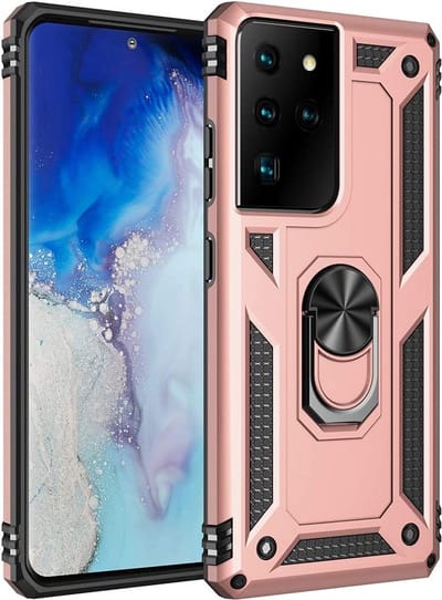 Ring Armor hoesje Geschikt voor Samsung Galaxy S21 Ultra - Rosé Goud - Draaibare standaard - Magneet - ZT Accessoires