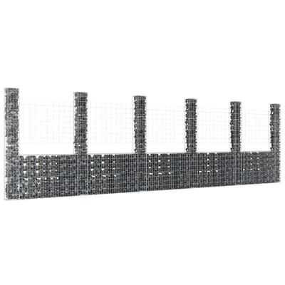 vidaXL - Schanskorf - U-vormig - met - 6 - palen - 620x20x200 - cm - ijzer