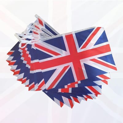 Stoffen Vlaggenlijn - Britse Vlaggen - Feestelijke Decoratie - Dubbelzijdig Bedrukt - 40 Meter - Rood Wit Blauw