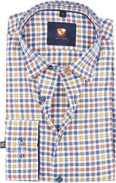 Suitable Overhemd Rood Gele Ruiten - Maat 40 - Heren - Casual Shirt