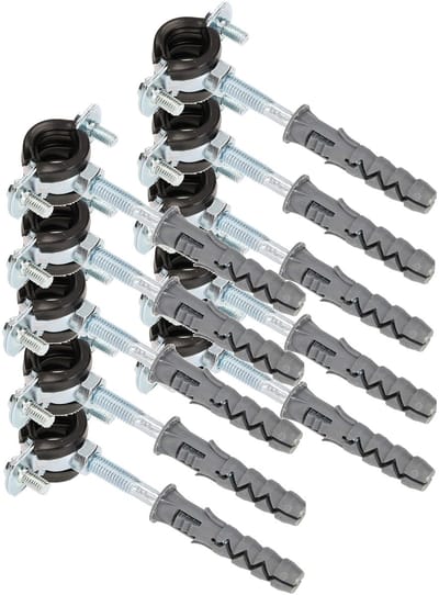 KOTARBAU® 10 Stuks Pijpbeugelset, Trillingsdempende Buisklem, 3/8", Gegalvaniseerd Staal, Pijpbeugel met Rubberen, Installatiebeugel, met Plug, Buisbeugel, Zwart Zilwer