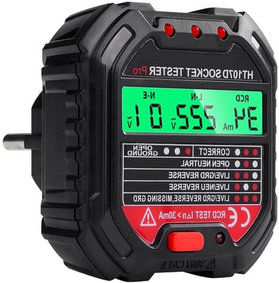 RCD Test en Indicatoren Socket Tester voor Elektrische Circuitdiagnose, 6 Soorten Foutdetectie, Automatische Stroom- en Polaritijdetector 90-250V/45-65Hz