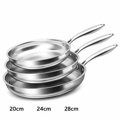 Cheffinger Koekenpannen - Set van 3 - 20cm, 24cm & 28cm - RVS - Zilver