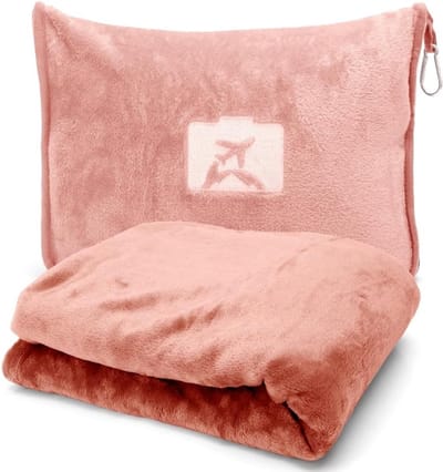 Zachte en Ultralichte Reisdeken 50 x 60 inch - Ideaal voor Vliegtuig, Thuis en Op Kantoor, Compact Kussen en Warm Transformeerbaar Kussen voor Comfort tijdens Reizen