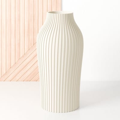 Fleuriek - Vaas Beige - H30 cm - Vaas voor zijdenboeket of droogbloemen - Cadeau voor haar - Duurzame tafeldecoratie van gerecycled plastic - Strakke moderne vaas