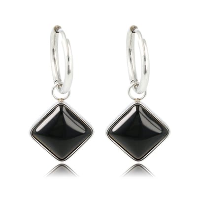 My Bendel - Zilverkleurige Oorbellen met Onyx Edelsteen - met Luxe Cadeauverpakking | Sieraden Voor Dames