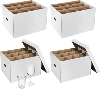 Verhuisdozen Keuken - Opslagboxen Verhuizen - Keuken Organiseren - Met Vakverdeling - 4 Stuks - Wit