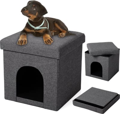 Tumex - Hondenpoef - Kattenmand Poef - Hondenmand - Opvouwbaar - 38L Opslagruimte - 37,5x37,5x38 cm - Met Omkeerbaar Kussen - Donkergrijs