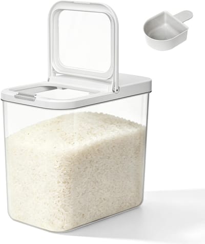 Dailygoods- Rijstdispenser 10 kg - Transparante Voorraaddoos met Deksel - Luchtdichte Rijstcontainer - Opslag voor Droogvoer - Maatbeker - Keukenaccessoire