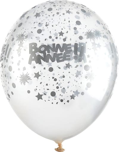 HOBI - 6 doorzichtige ballonnen zilver Bonne Année
