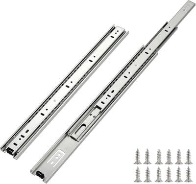 KZQ Ladegeleiders van 18 inch (1 paar), volledig uittrekbaar, driedelige kogellagers, aan de zijkant gemonteerde ladegeleiders, draagvermogen van 100 lb.