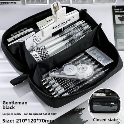 Nieuwe Pennenhouder, Grote Capaciteit en Hoge Waarde, Schrijfgerei Etui en Pennenhouder. black gray