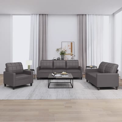 vidaXL - 3-delige - Loungeset - met - kussens - kunstleer - grijs
