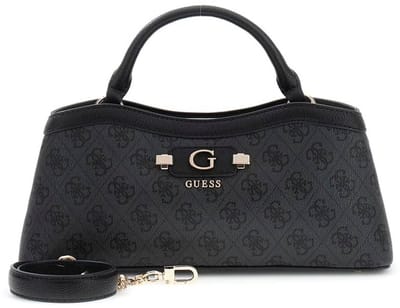 GUESS handtas schoudertas Lindsey 2 Compartment Satchel Coal Logo donkergrijs