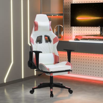 vidaXL - Gamestoel - met - voetensteun - kunstleer - wit - en - roze