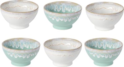 Costa Nova Grespresso kom set van 6 in aqua en wit Made in Portugal met de hand 15 cm