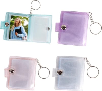 Mini Fotoalbum Sleutelhanger - 4 Stuks met 24 Pockets voor Foto's, ID's en Kaarten - Compact en Duurzaam PVC Ontwerp