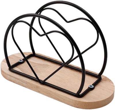 Keukenrolhouder - Servettenhouder - Servettenhouder met houten standaard - Metaal - Geschikt voor restaurants, feesten en kantoren - 15,5 x 6,6 x 9,6 cm - Zwart
