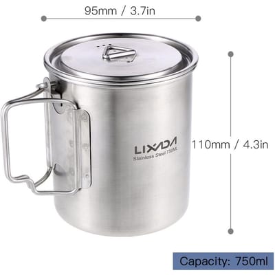 Lixada 750ml Pot Draagbare Waterbeker Beker met Deksel & Opvouwbare Handvat Kamperen cup white