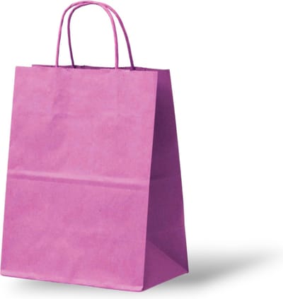 Papieren Draagtas (S) - 50 Stuks - Pink/Roze/Kraft - 18x8x22 cm - Papieren Tasjes - Kraft Tas - Tassen - Cadeau Tas - Hoogwaardig Natron Kraft Papier - Eco-vriendelijk - Ideaal voor Geschenken