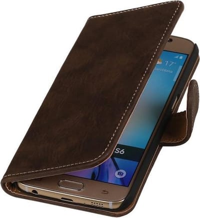 Donker Bruin Hout booktype wallet cover hoesje voor Apple iPhone 6 Plus / 6s Plus