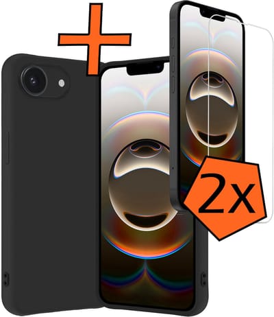 Hoes - Met 2x Screenprotector - Geschikt voor Apple iPhone 16e - Sterk & Shockproof - Back Cover - Siliconen Case - Telefoon Hoes - Zwart
