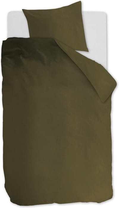 Ambiante Cotton Uni dekbedovertrek - Effen - Eenpersoons - 140x200/220 cm - Olijfgroen