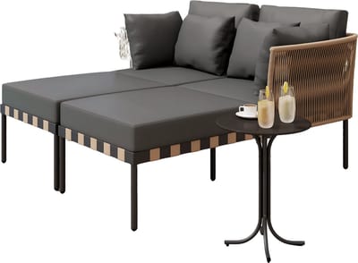 Tuinmeubelset - Ligbed - Terrasmeubilairset - Modulaire Loungeset met Salontafel - Comfortabele Kussens met Afneembare Hoezen