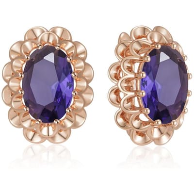 Klassieke Grote Paarse Natuurlijke Zirconia Engelse Oorbellen Voor Vrouwen Roségoud Kleur Kristallen Bloem Dagelijkse Vintage Sieraden blue