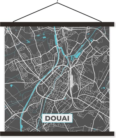 Posterhanger incl. Poster 60x60 cm - Schoolplaat - Douai - Frankrijk - Kaart - Plattegrond - Stadskaart - Textielposter - Zwarte latten - Stadskaart