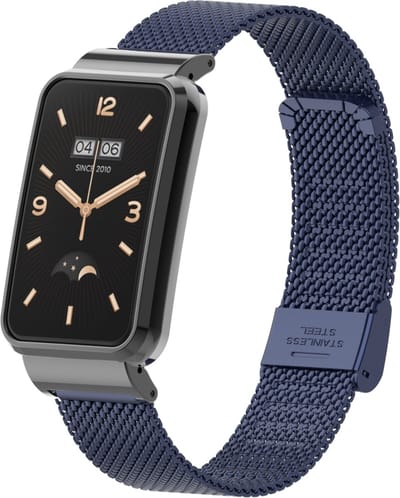 By Qubix - Milanese bandje met case - Donkerblauw - Geschikt voor Xiaomi Smart Band 7 Pro / Mi Band 7 Pro bandje