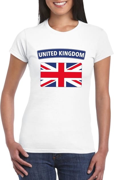Vlag Groot Brittannie t-shirt - wit - met vlag van het land print - voor dames - korte mouwen - supporters S