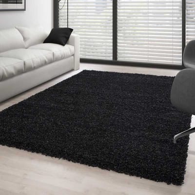 Hoogpolig vloerkleed, effen kleur: antraciet. 80x150 cm