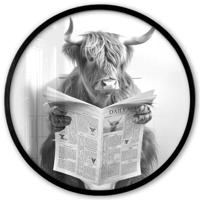 Poster in lijst Rond - Fotolijst 40x40 cm - Posters - Schotse Hooglander - Dier - Krant - WC - Ronde posterlijst zwart - Decoratie - Wanddecoratie woonkamer - Muurdecoratie slaapkamer