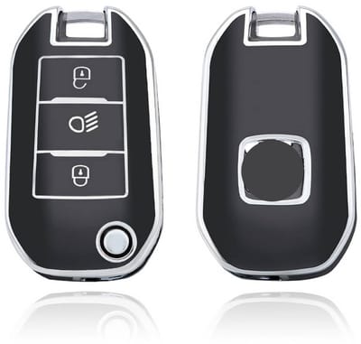 Autosleutel Hoesje geschikt voor Peugeot - Sleutelcover - TPU Cover Sleutelhoes - Accessoires - zwart