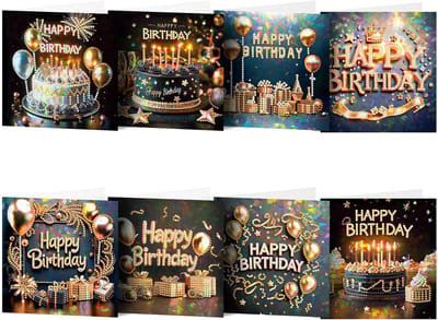 Adorzy Diamond Painting Kaarten – 8 Verjaardagskaarten met envelop - Diamond Painting Volwassenen – Diamond Painting Volledig Pakket