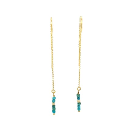 Pat's Jewels Oorbellen Dames - Doortrekoorbellen - Turquoise - Minimalistische Oorbellen - Oorketting - Edelsteen Hanger - Goud