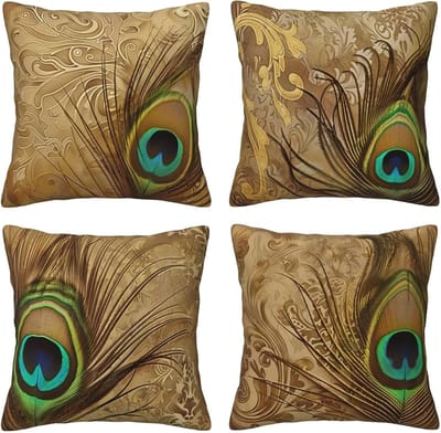 Kussenslopen van 65 x 65 cm, set van 4 stuks, zachte fluwelen kussenslopen met onzichtbare rits, voor slaapbank, thuis, terras, decoratie, bruine veren, set van 4 kussenslopen 26 x 26 inch U4739