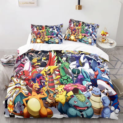 Pokemon Pikachu Beddengoed Set 3D Huis Dekbedovertrek Slaapkamer Decor Voor Kinderen Jongen Meisje Dekbedovertrek Queen King Size 150*200cm 3pcs
